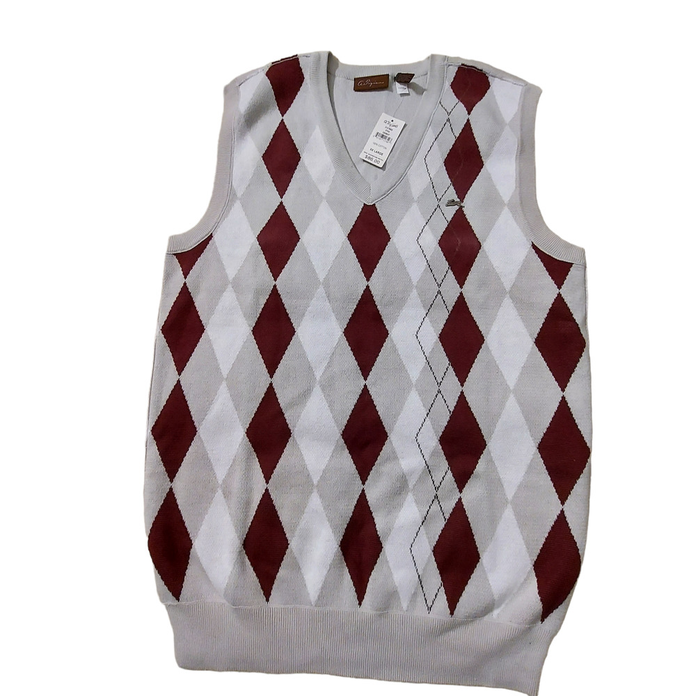 A. Tiziano Mens 2XL 100% Cotton V Neck Checkered Sleeveless Sweater Vest